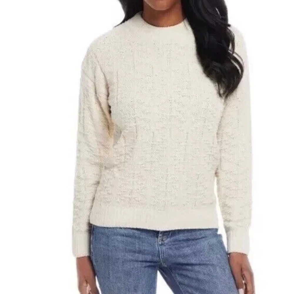 Weatherproof Vintage Chenille Sweater‎ Cream Textured Cozy Soft Knit Pullover L